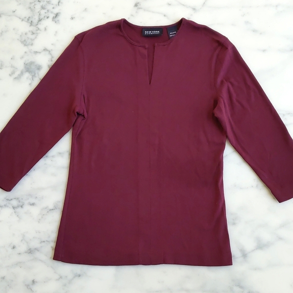 NWOT. New York & Company 100% Cotton Knit Top w/4" front opening and 3/4 sleeve. - Picture 3 of 5